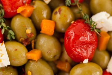 Olives with cheese and chili pepper