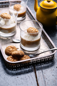 Affogato with amaretti biscuits.