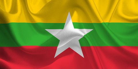 Waving flag of the Myanmar. Flag in the Wind. National mark. Waving Myanmar Flag. Myanmar Flag...
