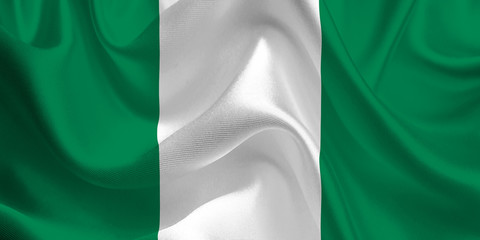 Waving flag of the Nigeria. Nigerian Flag in the Wind. Nigerian National mark. Waving Nigeria Flag. Nigeria Flag Flowing. - obrazy, fototapety, plakaty