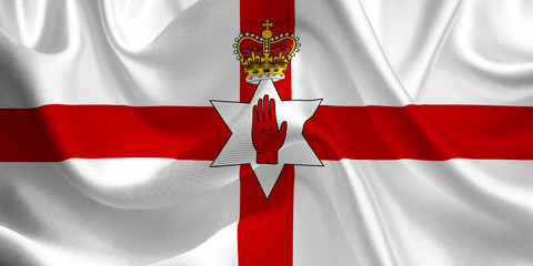 Waving flag of the Northern Ireland. North Irish Flag in the Wind. North Irish National mark. Waving Northern Ireland Flag. Northern Ireland Flag Flowing.