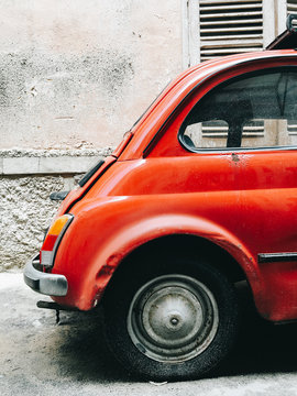 Back of Old-Fashioned Red Italian Car