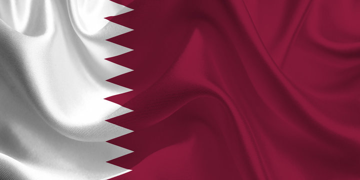Waving flag of the Qatar. Flag in the Wind. National mark. Waving Qatar Flag. Qatar Flag Flowing.