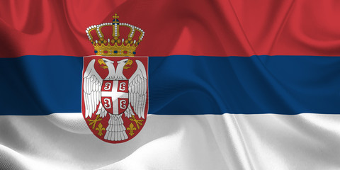 Waving flag of the Serbia. Serbian Flag in the Wind. Serbian National mark. Waving Serbia Flag....