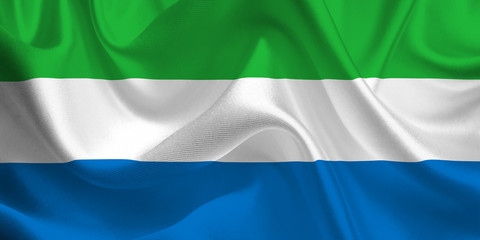 Waving flag of the Sierra Leone. Flag in the Wind. National mark. Waving Sierra Leone Flag. Sierra Leone Flag Flowing.