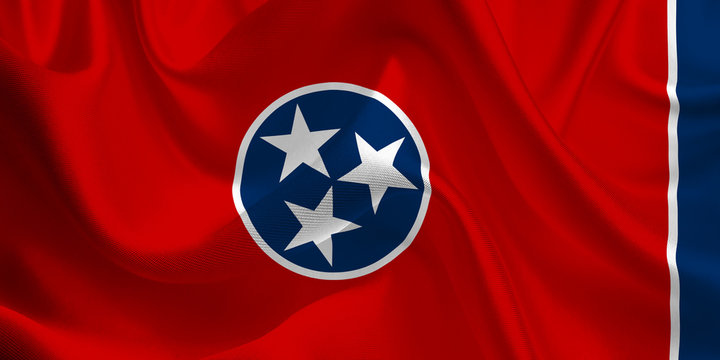 Waving flag of the Tennessee. Flag in the Wind. National mark. Waving Tennessee Flag. Tennessee Flag Flowing.