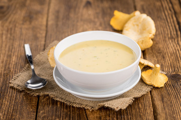Portion of Chanterelle Soup, selective focus