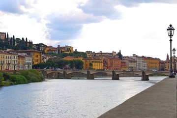 View of Ponte Vecchio bridge in Florence or Firenze.