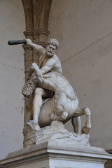 Statue of Hercules killing the Nesso Centaur in Piazza della Signoria in Florence Italy.
