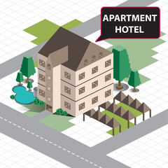 isometric house building village apartment hotel map 