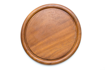 Circle wood plate isolated on white background