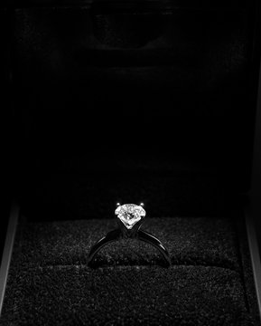 Diamond Engagement Ring in box Isolated on black background