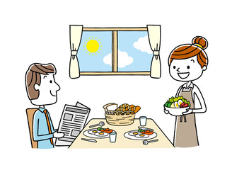 夫婦：食事、食卓、朝食
