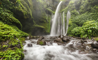 Sendang Gile Waterfalls another tourist attraction in Lombok near Mt Rinjani, Indonesia