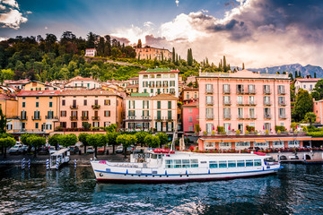 Lake Como. Belaggio, Italy. Summer time. European vacation, living life style, architecture and travel concept.