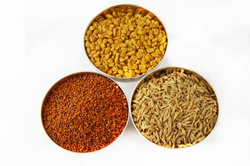 Cumin fenugreek seeds, cumin seeds and mustard seeds