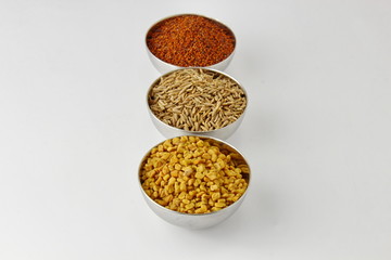 Cumin fenugreek seeds, cumin seeds and mustard seeds