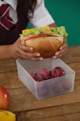 Schoolgirl having sandwich