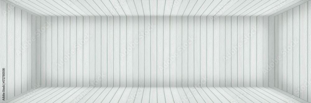 Poster horizontal empty modern white wood room with shadow for background and design