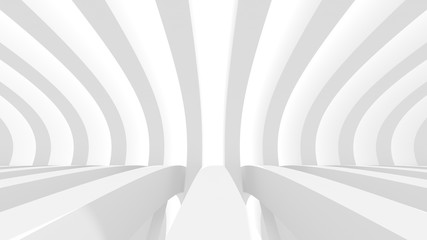 Futuristic white corridor with abstract columns and bright light. 3D Rendering.