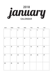 January 2018 calendar planner vector illustration