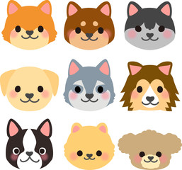 いろいろな犬の顔のイラストセット