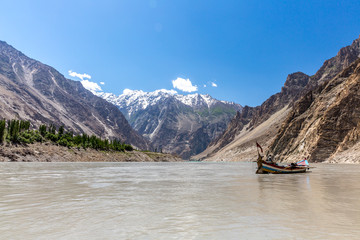 A beautiful view of the boat across the Attabad lake 