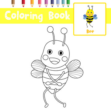 Coloring page of standing Bee animals for preschool kids activity educational worksheet. Vector Illustration.
