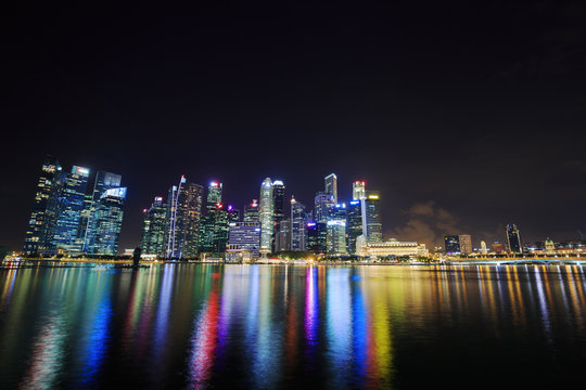 central business district building of Singapore city at night