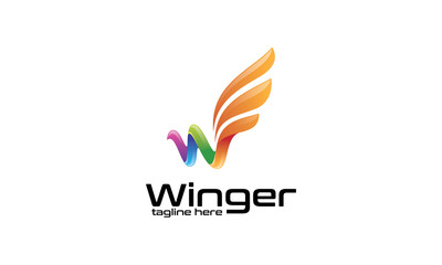 Winger Logo Template - Colorful Letter W and Wing Logo