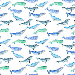 Watercolor whales pattern
