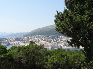 Fototapeta na wymiar Partial panoramic view of the city of Dubrovnik, Croatia, from the top of Lokrum Island.