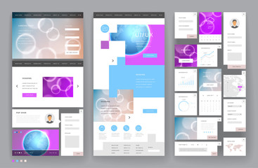 Website template design with interface elements