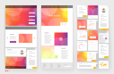 Website template design with interface elements
