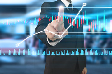 Businessman plan graph growth and increase of chart positive indicators