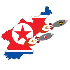 flag map launching missile north korea, nuclear bomb, nuclear test missile isolated on white background