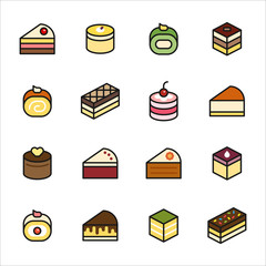 piece of cake line icons vector flat design illustration set 