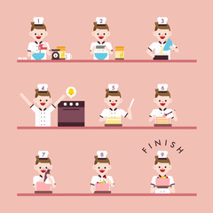 cake recipe and character vector flat design illustration set 