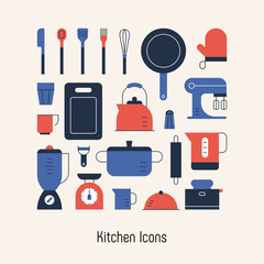 kitchen utensils icons vector flat design illustration set 