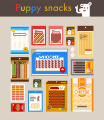 puppy snack vector flat design illustration set 