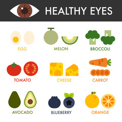 healthy food for eyes vector flat design illustration set 