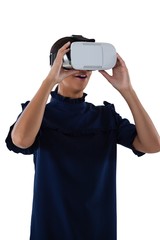 Woman using virtual reality headset