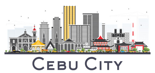 Cebu City Philippines Skyline with Gray Buildings Isolated on White Background.