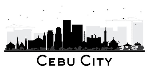 Cebu City skyline black and white silhouette.