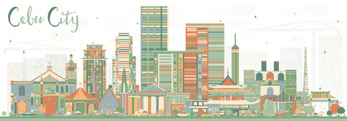 Fototapeta premium Cebu City Philippines Skyline with Color Buildings.