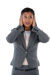  Businesswoman covering her ears