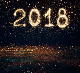 2018 written with Sparkle firework on black background , 2018 Happy New Year background concept.