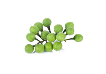 bunch of fresh pea eggplant on white background