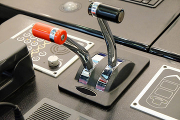 fragment of the control panel in the wheelhouse of a modern vessel.selective focus