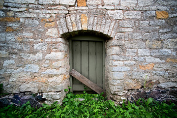 Ancient wall with a wooden door
